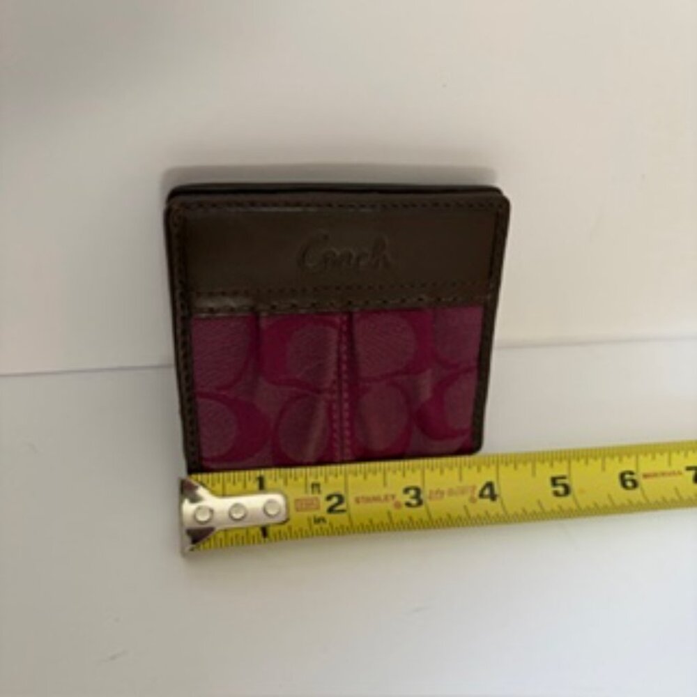 Coach Bifold Wallet in Signature Canvas in Purple/Magenta with Brown Trim - Picture 3 of 7
